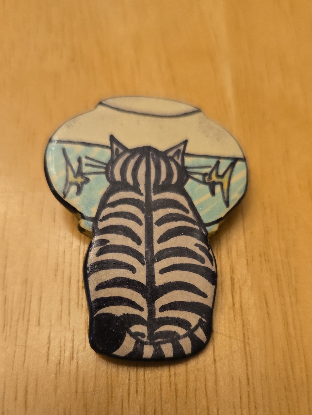 Handcrafted Blue & White Cat Ceramic Brooch